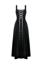 Load image into Gallery viewer, Black Velvet Horn Embroidery Maxi Dress DW1062