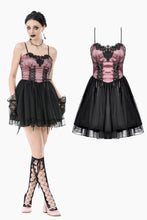 Load image into Gallery viewer, Gothic Lolita Pink Satin Layered Tulle Mini Dress DW1070