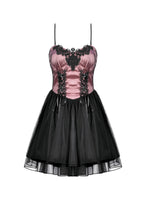 Load image into Gallery viewer, Gothic Lolita Pink Satin Layered Tulle Mini Dress DW1070