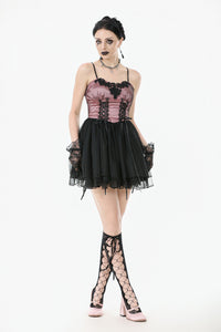 Gothic Lolita Pink Satin Layered Tulle Mini Dress DW1070