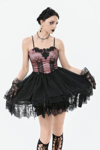 Gothic Lolita Pink Satin Layered Tulle Mini Dress DW1070