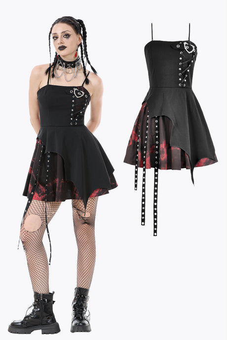 Black and Red Tie-Dye  Irregular Bat Hem Dress DW1076
