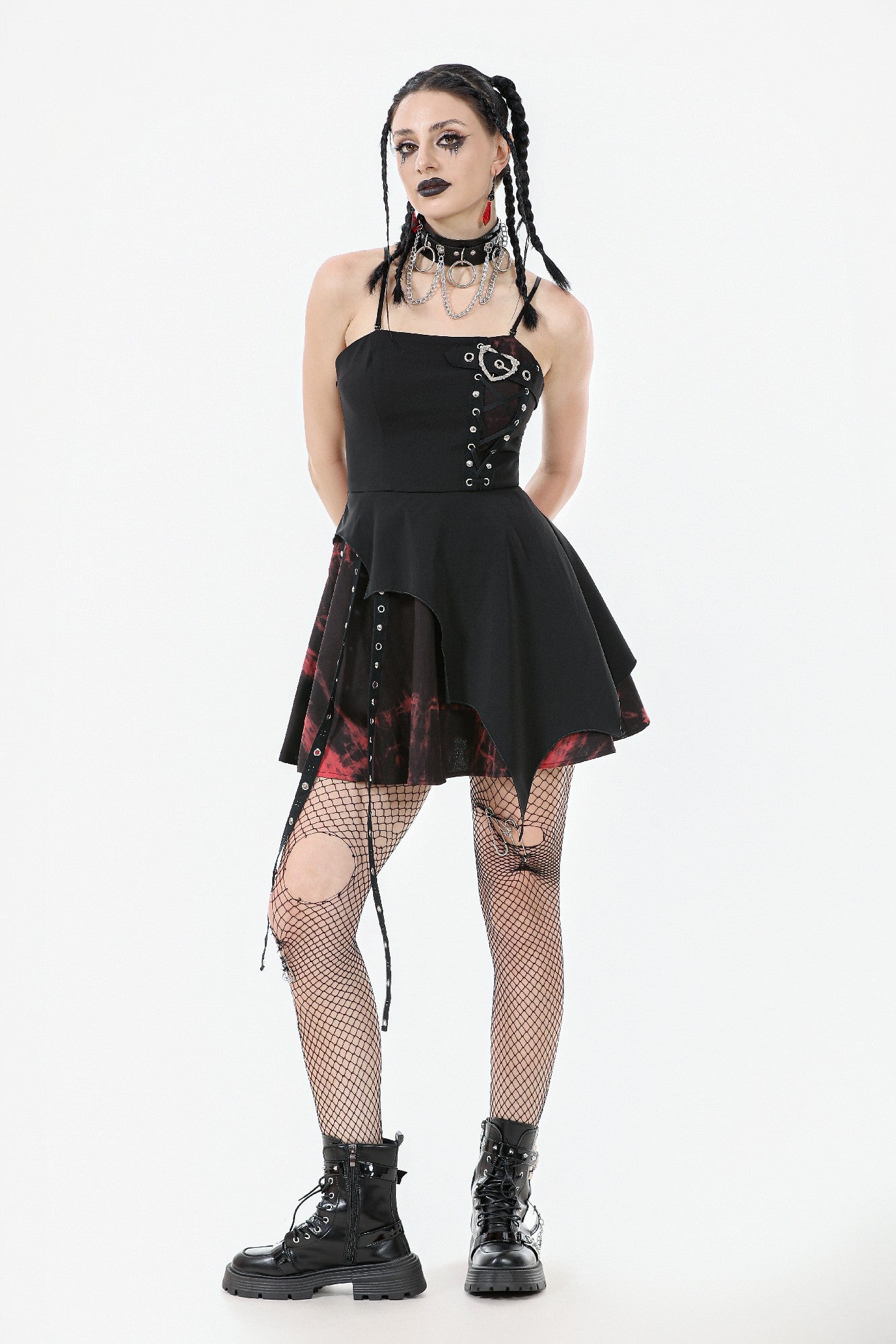 Black and Red Tie-Dye Irregular Bat Hem Dress DW1076 DARK IN LOVE Black and Red Tie-Dye Irregular Bat Hem Dress DW1076 DARK IN LOVE