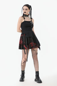 Black and Red Tie-Dye  Irregular Bat Hem Dress DW1076