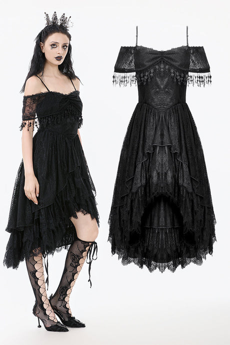 Gothic Black Lace Off-Shoulder High-Low Dress DW1077