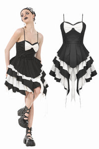 Gothic Lolita Black and White Preppy Bow Dress DW1083