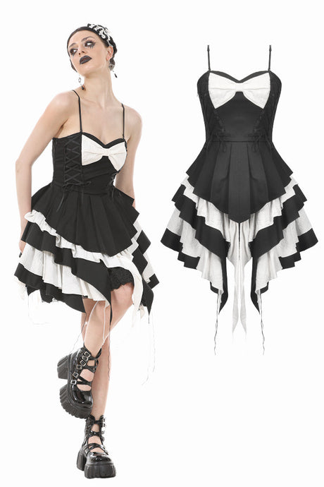 Gothic Lolita Black and White Preppy Bow Dress DW1083
