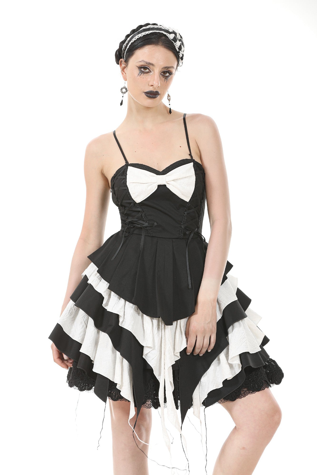 Gothic Lolita Black and White Preppy Bow Dress DW1083 L Gothic Lolita Black and White Preppy Bow Dress DW1083 L