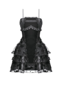 Gothic Bat Coffin Lolita Dress with Lace Ruffles and Adjustable Ties DW1088