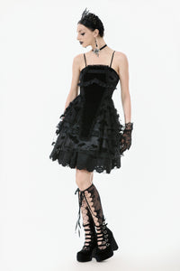 Gothic Bat Coffin Lolita Dress with Lace Ruffles and Adjustable Ties DW1088