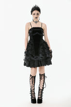 Load image into Gallery viewer, Gothic Bat Coffin Lolita Dress with Lace Ruffles and Adjustable Ties DW1088