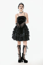 Load image into Gallery viewer, Gothic Bat Coffin Lolita Dress with Lace Ruffles and Adjustable Ties DW1088