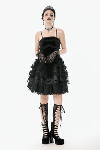 Gothic Bat Coffin Lolita Dress with Lace Ruffles and Adjustable Ties DW1088