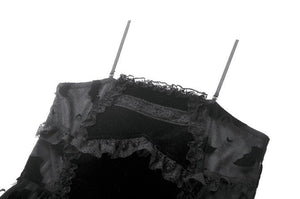 Gothic Bat Coffin Lolita Dress with Lace Ruffles and Adjustable Ties DW1088