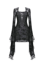 Load image into Gallery viewer, Gothic Embroidered Mesh Dress with Big Sleeves DW1096