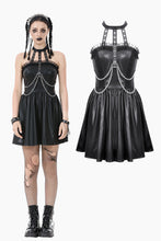 Load image into Gallery viewer, Gothic Eyelet &amp; Chain Choker Leather Dress DW1102