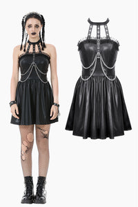 Gothic Eyelet & Chain Choker Leather Dress DW1102