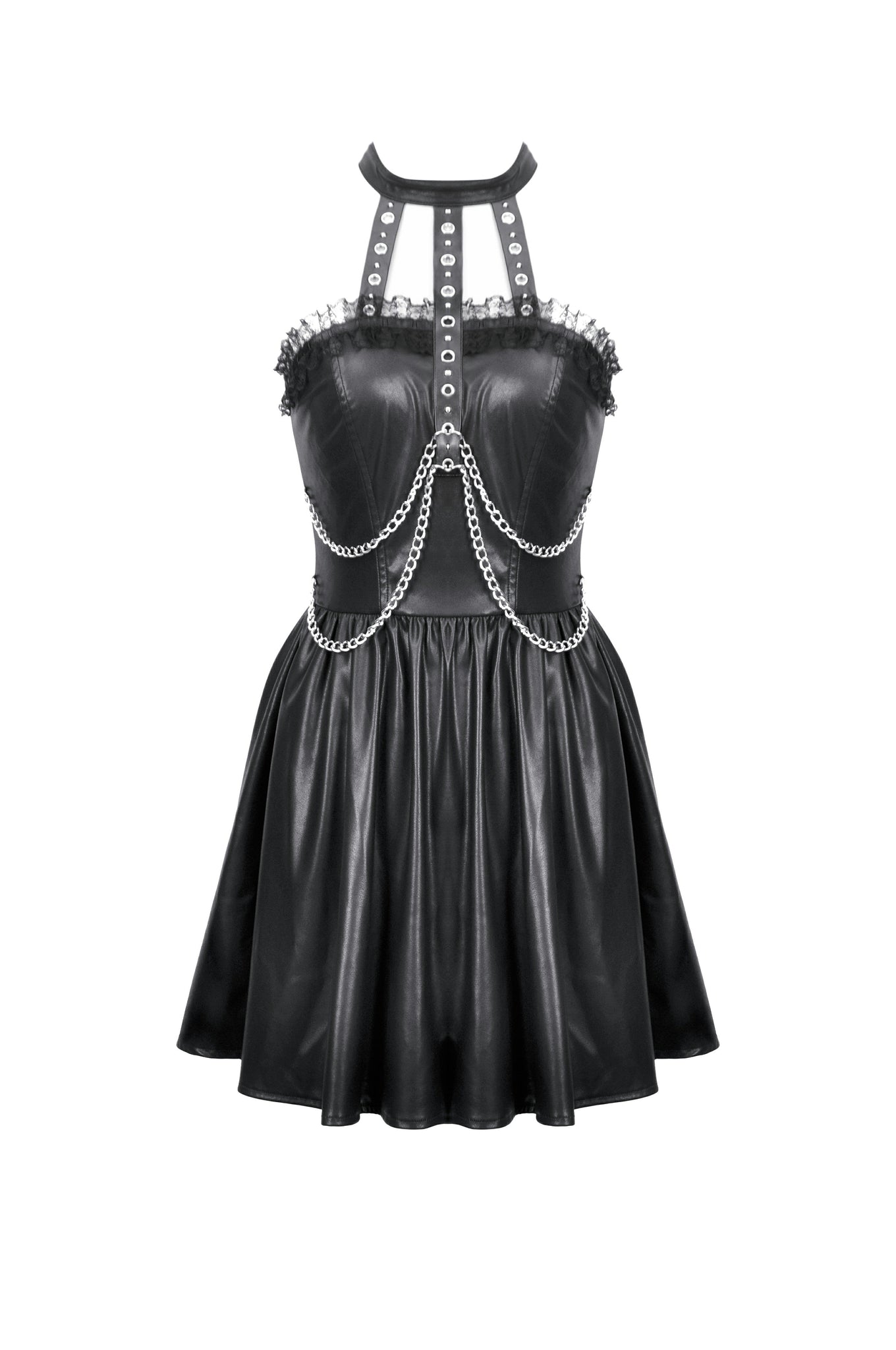 gothic leather dress Women Leather Vintage Demon Costume Gothic Dress Cosplay Dress