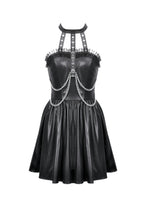 Load image into Gallery viewer, Gothic Eyelet &amp; Chain Choker Leather Dress DW1102