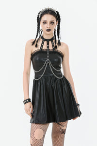 Gothic Eyelet & Chain Choker Leather Dress DW1102