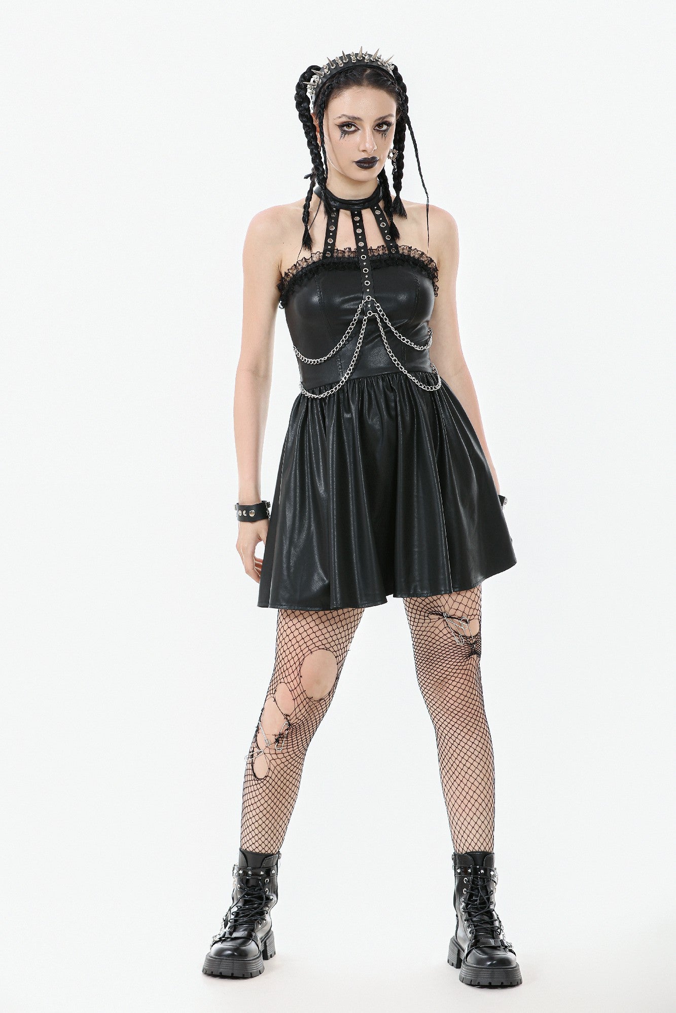 gothic leather dress Gothic Eyelet & Chain Choker Leather Dress DW1102 – DARK IN LOVE