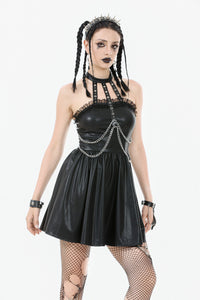 Gothic Eyelet & Chain Choker Leather Dress DW1102
