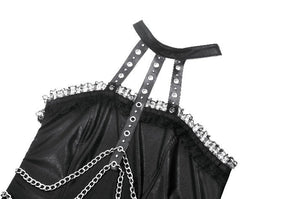 Gothic Eyelet & Chain Choker Leather Dress DW1102