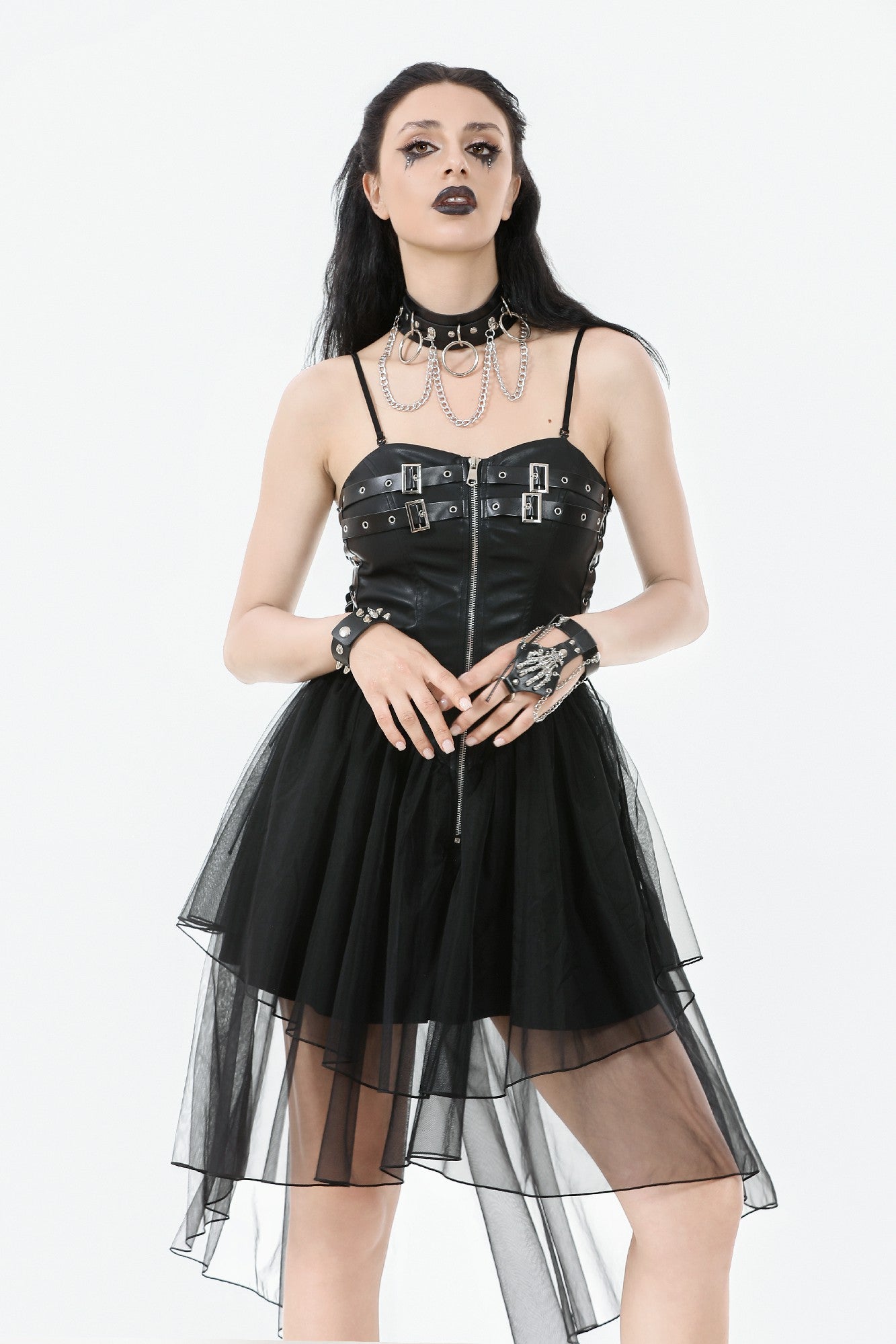faux leather mesh dress Long Sleeve Mesh Insert Detail Mini Bodycon Dress In Black Faux Leather | EGO US