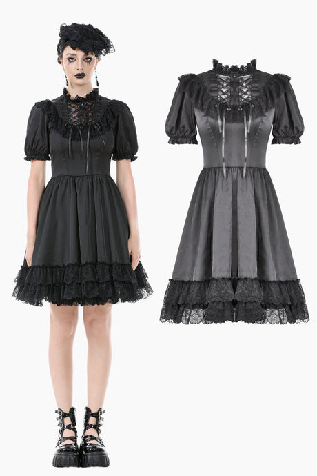 Gothic Lace-Up Lolita Puff Sleeve Dress DW1106
