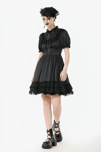Gothic Lace-Up Lolita Puff Sleeve Dress DW1106