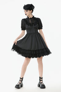 Gothic Lace-Up Lolita Puff Sleeve Dress DW1106