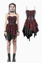Load image into Gallery viewer, Punk Inked Plaid Dress with Faux Leather Splice &amp; Grommet Lace-Up DW1111