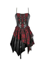 Load image into Gallery viewer, Punk Inked Plaid Dress with Faux Leather Splice &amp; Grommet Lace-Up DW1111