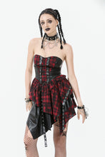 Load image into Gallery viewer, Punk Inked Plaid Dress with Faux Leather Splice &amp; Grommet Lace-Up DW1111