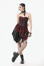 Load image into Gallery viewer, Punk Inked Plaid Dress with Faux Leather Splice &amp; Grommet Lace-Up DW1111
