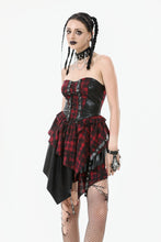 Load image into Gallery viewer, Punk Inked Plaid Dress with Faux Leather Splice &amp; Grommet Lace-Up DW1111
