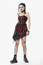 Load image into Gallery viewer, Punk Inked Plaid Dress with Faux Leather Splice &amp; Grommet Lace-Up DW1111