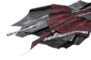 Punk Inked Plaid Dress with Faux Leather Splice & Grommet Lace-Up DW1111