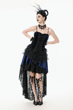 Load image into Gallery viewer, Royal Indigo Velvet &amp; Lace Gothic Dress with Crown Lace and Tiered Tail Hem DW1113