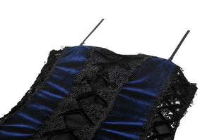 Royal Indigo Velvet & Lace Gothic Dress with Crown Lace and Tiered Tail Hem DW1113