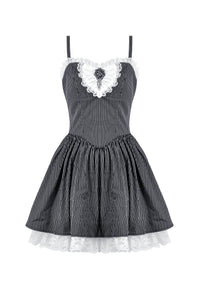 Sweetheart Lace and Striped & White Lolita Dress with Adjustable Straps DW1114