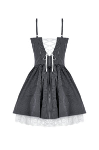 Sweetheart Lace and Striped & White Lolita Dress with Adjustable Straps DW1114