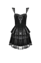 Load image into Gallery viewer, Gothic Midnight Velvet Dress with Lace Petal Sleeves and Layered Ruffle Skirt DW1115