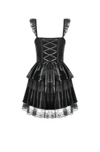Load image into Gallery viewer, Gothic Midnight Velvet Dress with Lace Petal Sleeves and Layered Ruffle Skirt DW1115