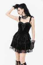 Load image into Gallery viewer, Gothic Midnight Velvet Dress with Lace Petal Sleeves and Layered Ruffle Skirt DW1115
