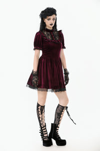 Gothic Duchess Crimson Velvet Puff Dress DW1117