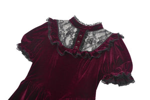Gothic Duchess Crimson Velvet Puff Dress DW1117