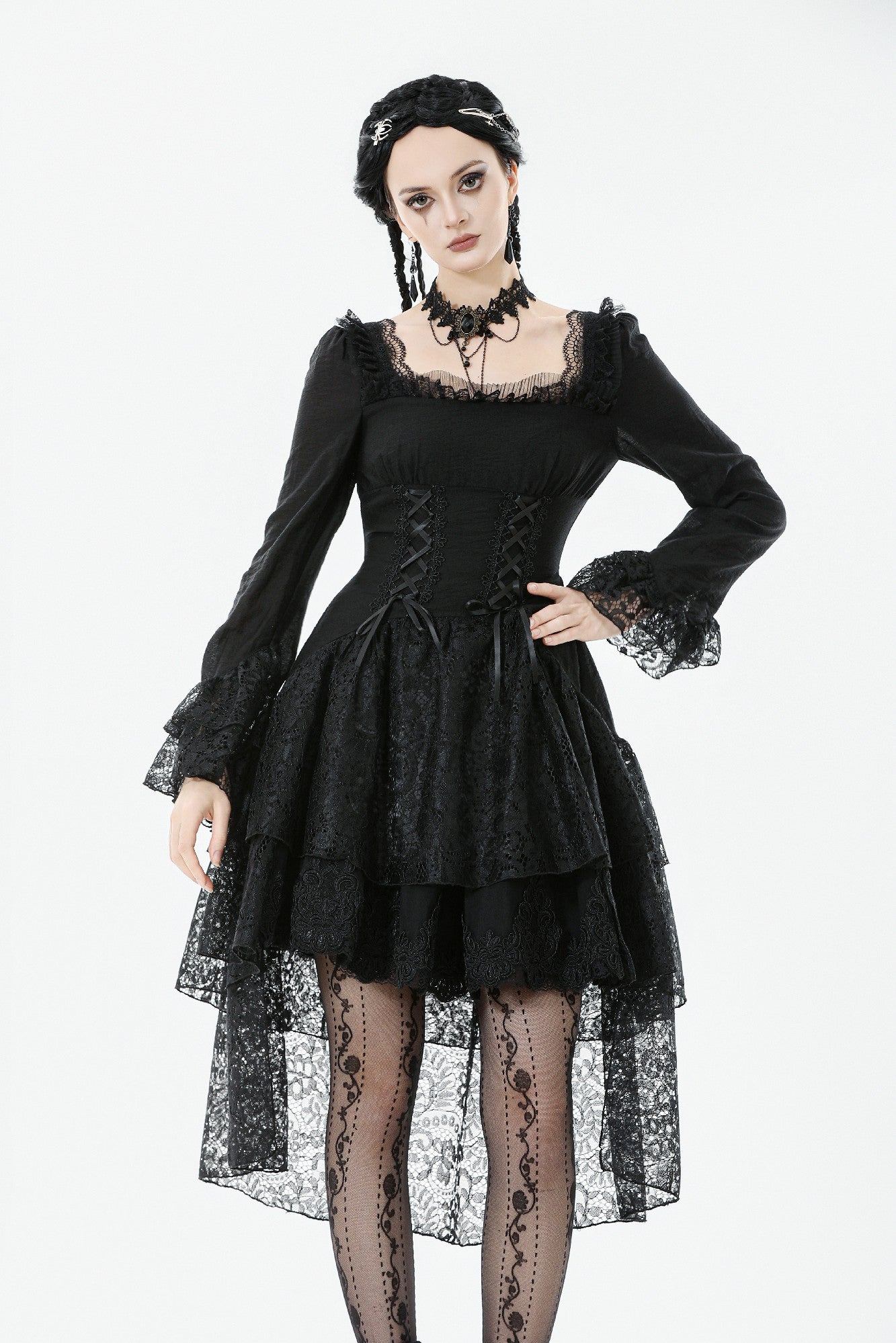 Romantic Gothic Lace High-Low Tiered Dress DW1138 XL Romantic Gothic Lace High-Low Tiered Dress DW1138 XL
