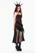 Load image into Gallery viewer, Gothic Red Rose Asymmetric Layered Lace Ruffle dress DW1142