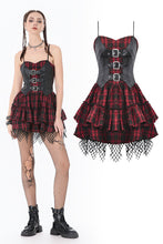 Load image into Gallery viewer, Red-Black Plaid Leather Layered Punk Sweetcore Dress DW1156 - Gothlolibeauty